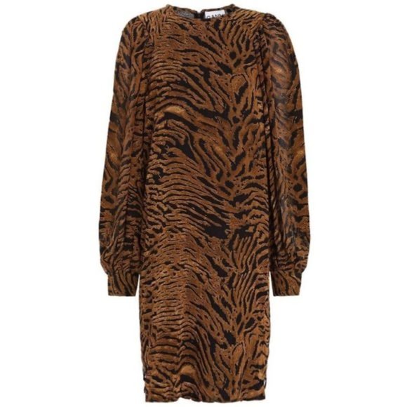 GANNI Animal Print Mini Georgette Dress